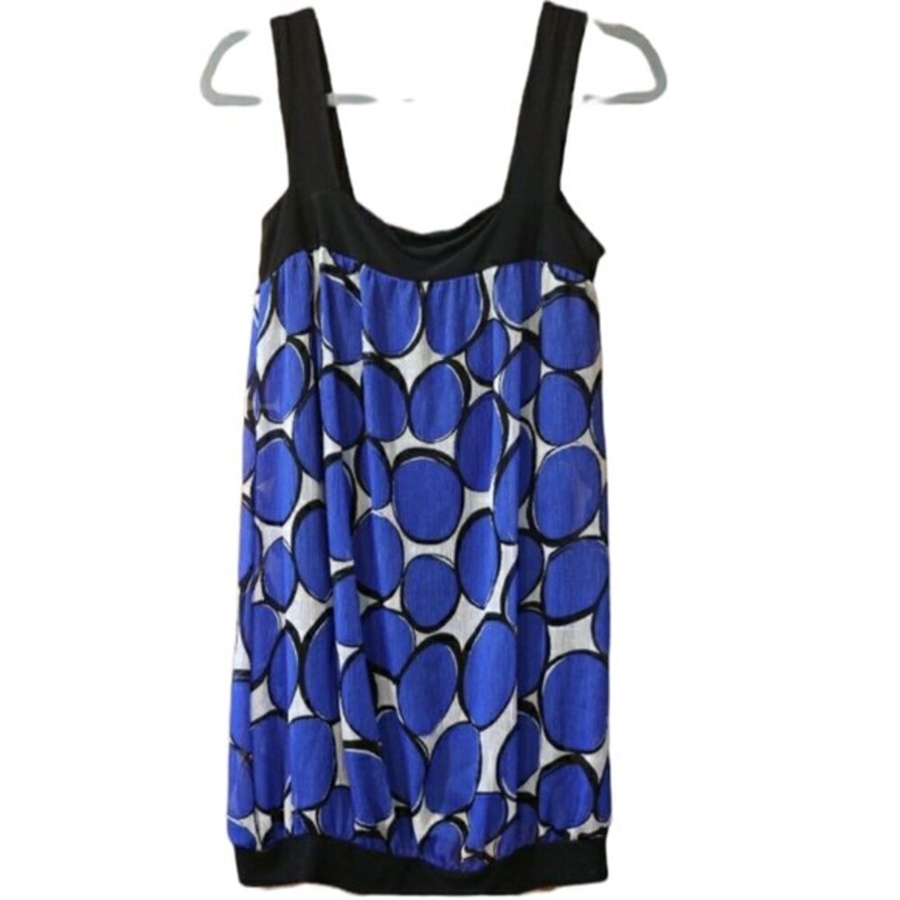 Akira Chicago Blue Geometric Sheer Tank Top Size Large Bold Print Partywear